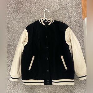 H&M black & cream varsity jacket for women size S (see video & photo)
